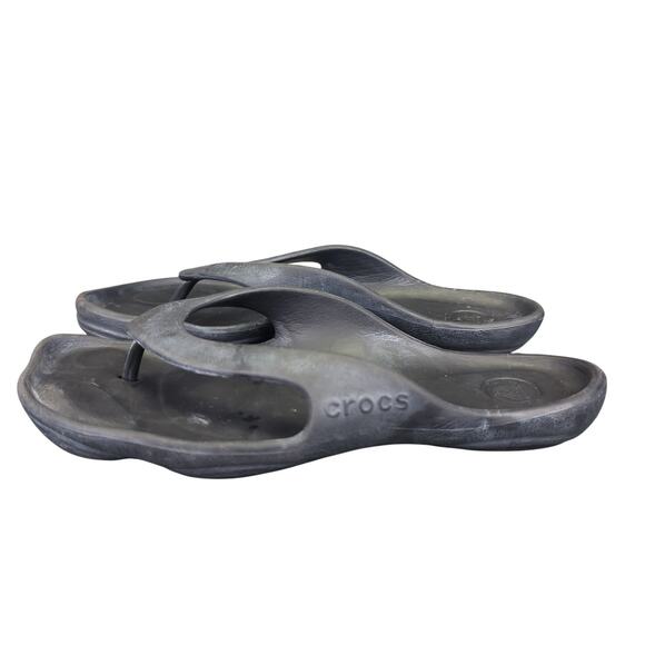 Crocs ABF Almost Barefoot Black Flip-flops Thong Sandals Women's Size 7 Recovery - Picture 2 of 7